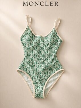 Moncler All-Over Logo Printed One-piece Swimsuit size XS NWT